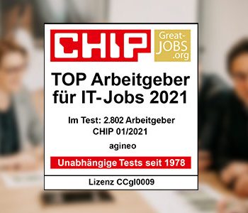 Siegel von CHIP - die Top Arbeitgeber für IT-Jobs 2021, mit dem agineo ausgezeichnet wurde.